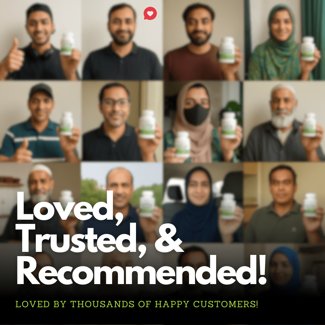 Collage of people holding bottles with text 'Loved, Trusted, & Recommended! Loved by thousands of happy customers!'