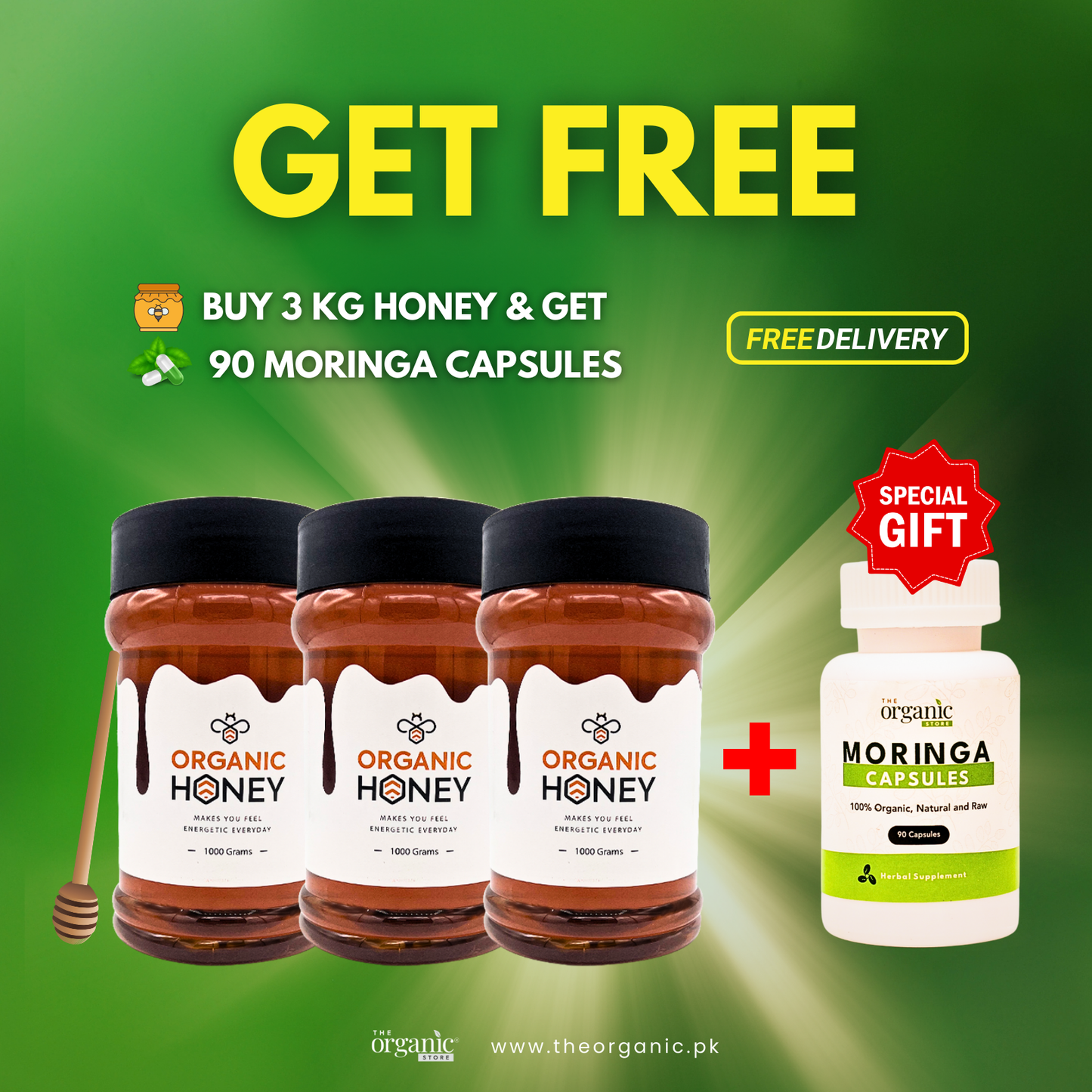 Premium and Natural Honey 3 KG with 90 Moringa Capsules