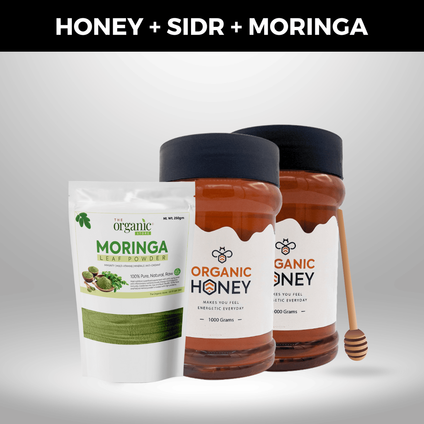 1kg Eucalyptus Honey + 1kg Sidr Honey + 250gm Moringa Powder