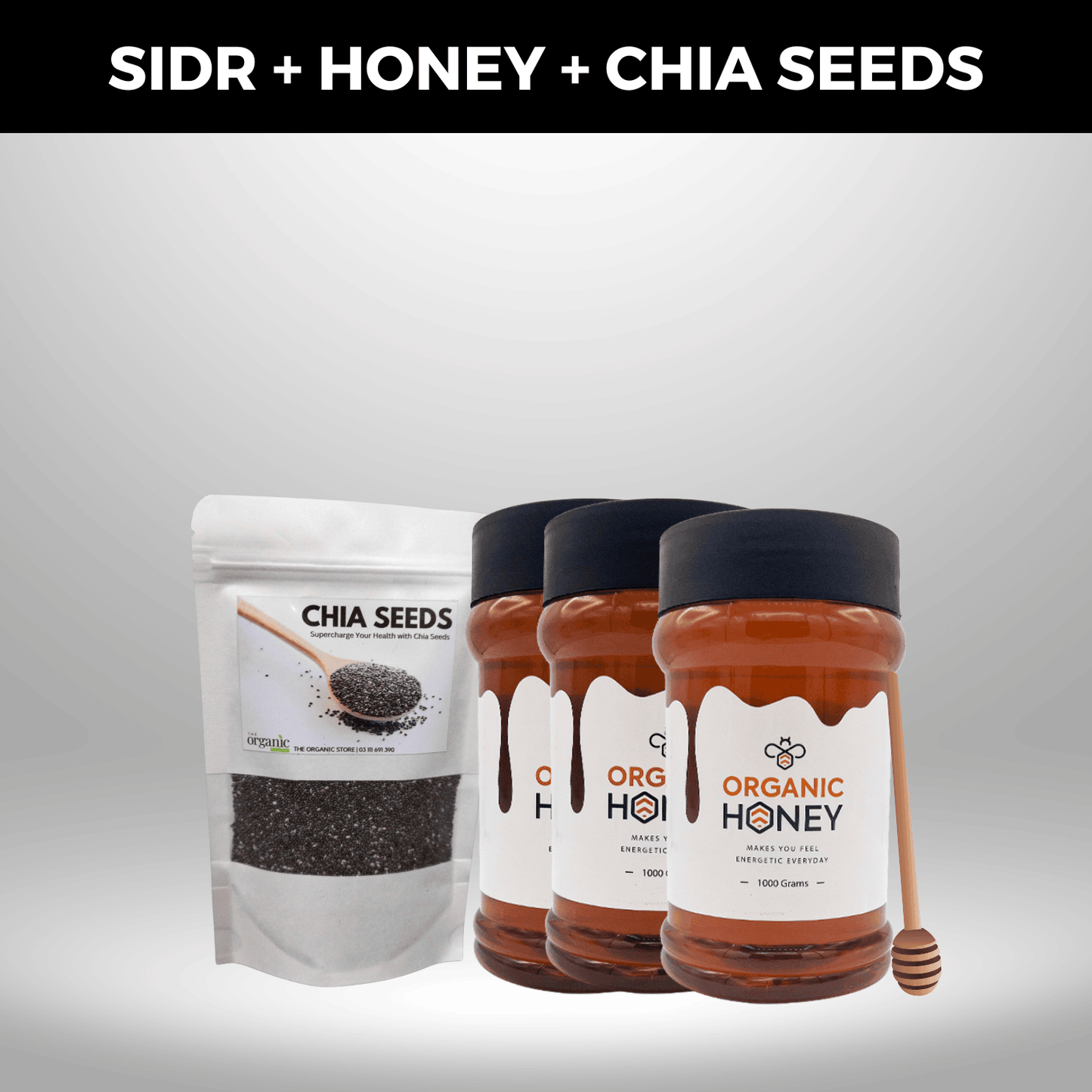 2kg Sidr Honey + 1kg Eucalyptus Honey + 200gm Chia Seeds