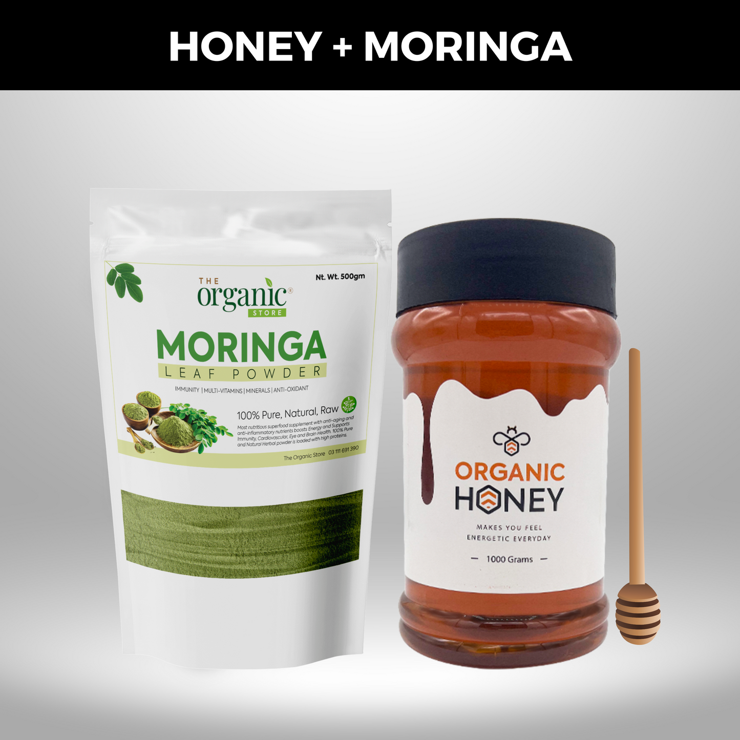 1kg Organic Bee Honey + 500 gm Moringa Leaves Powder
